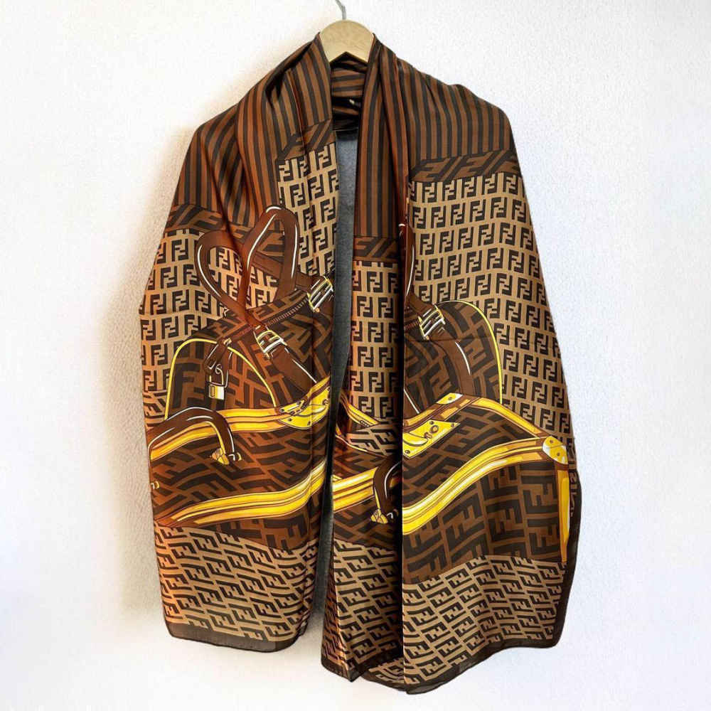 Fendi "FF" Designer Brown Silk Stole-1