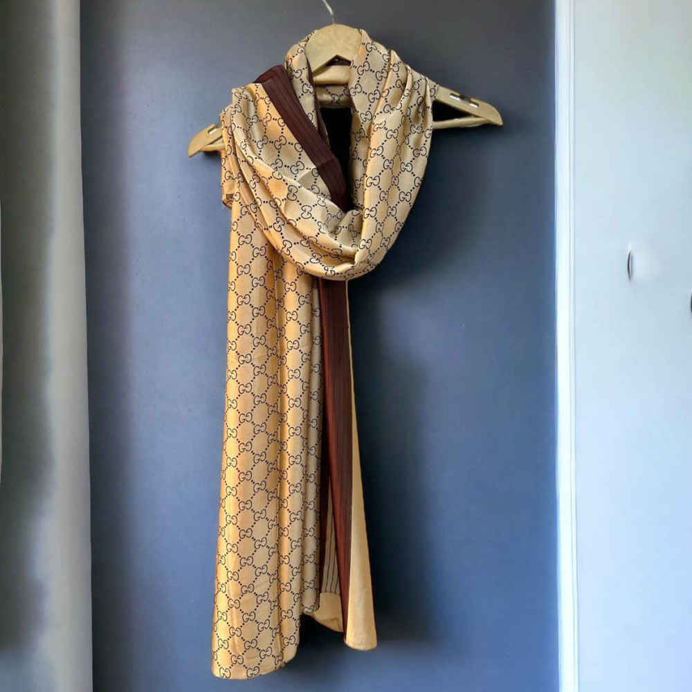 Gucci Designer Beige & Wine Silk Stole-thumb-3