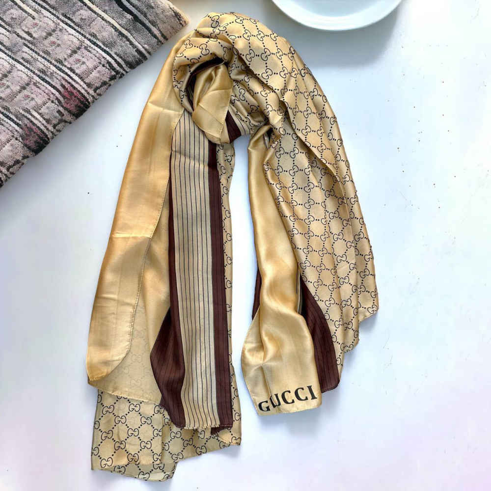 Gucci Designer Beige & Wine Silk Stole-thumb-0