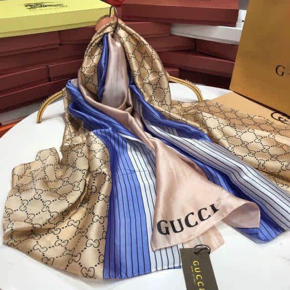 Gucci Designer Beige & Blue Silk Stole-thumb-1