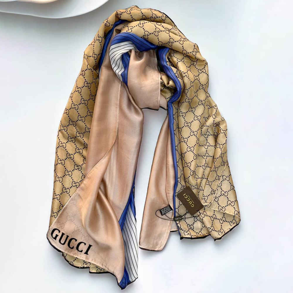 Gucci Designer Beige & Blue Silk Stole-thumb-0