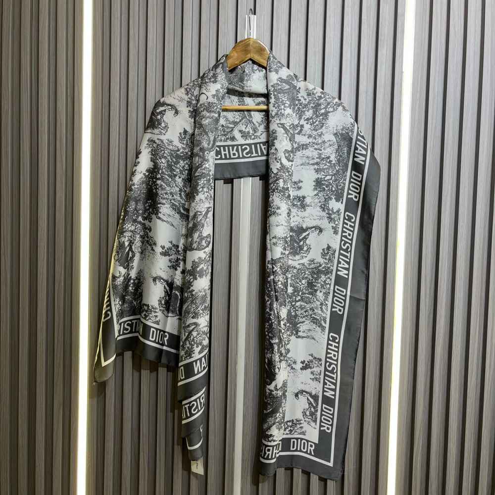 Dior Premium Quality Black & White Silk Stole-thumb-2