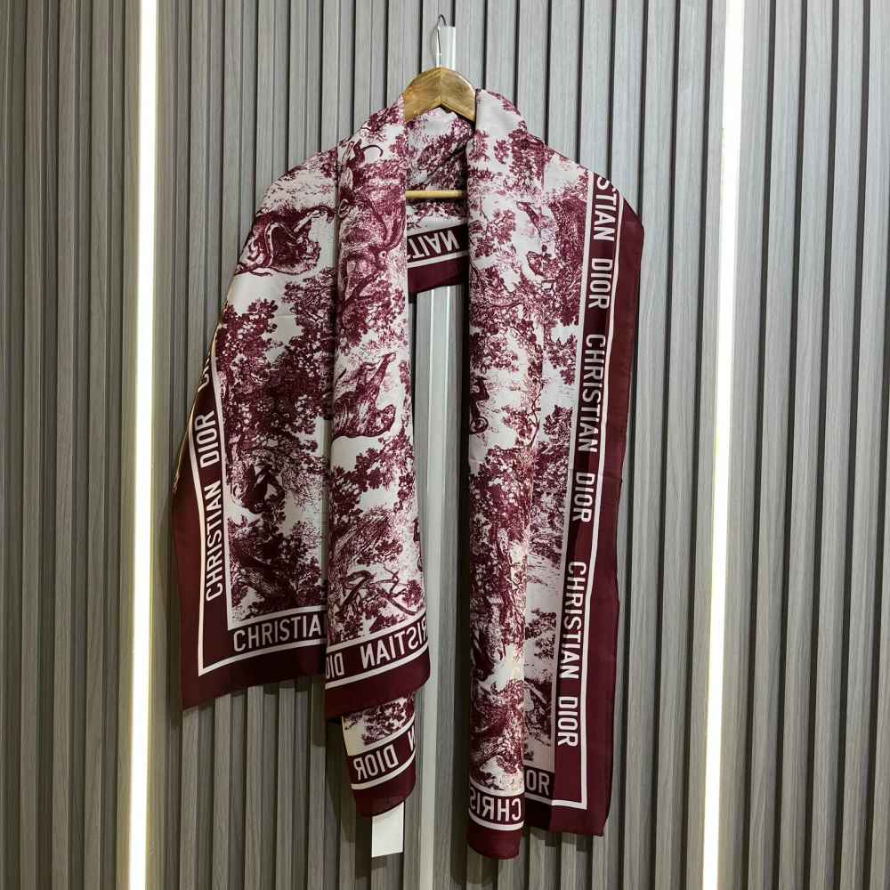 Dior Premium Quality Wine & White Silk Stole-2