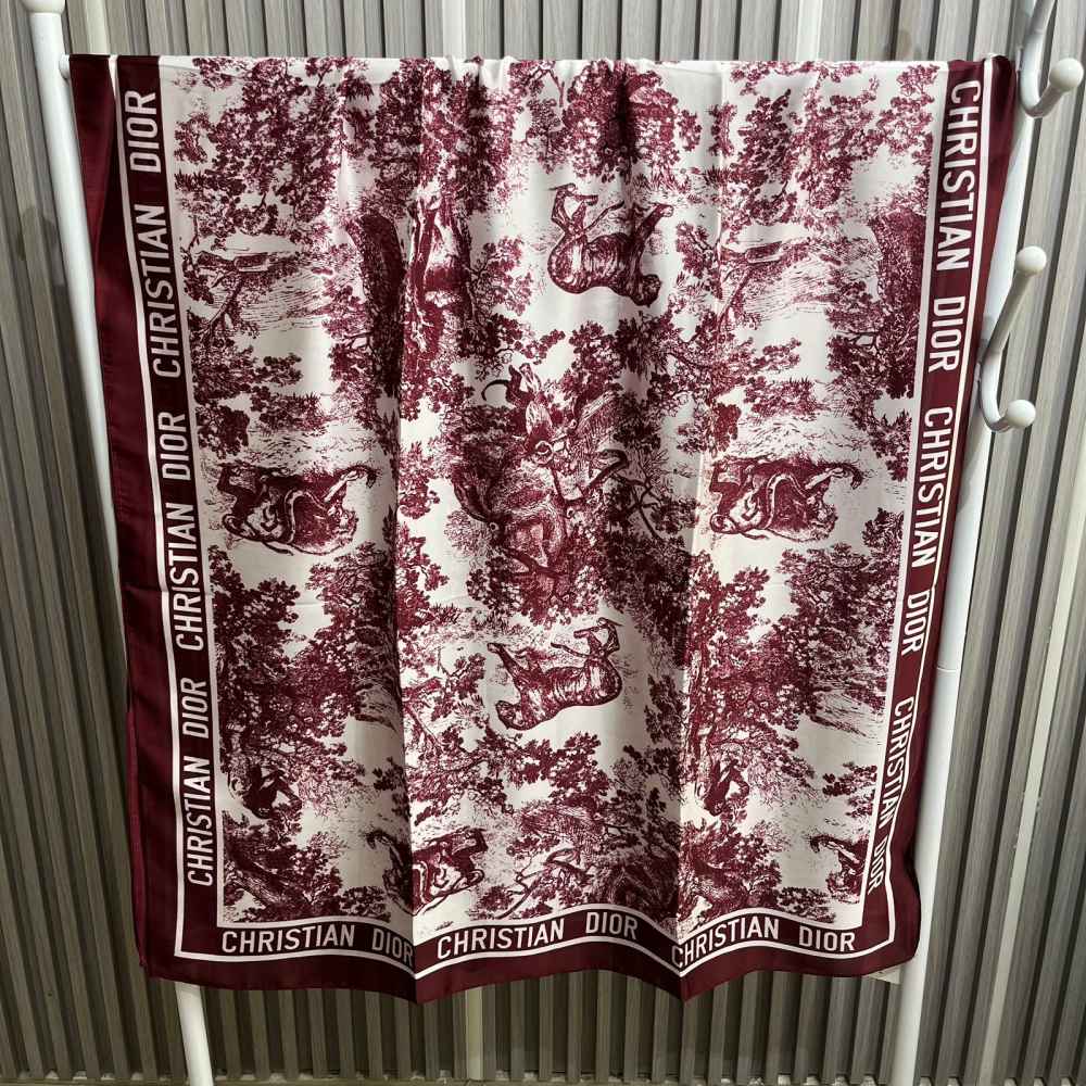 Dior Premium Quality Wine & White Silk Stole-1