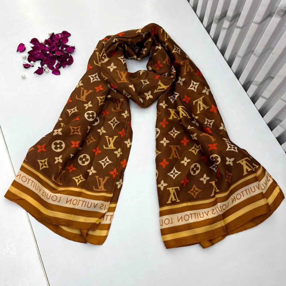 Louis Vuitton Designer Brown Silk Stole-thumb-0
