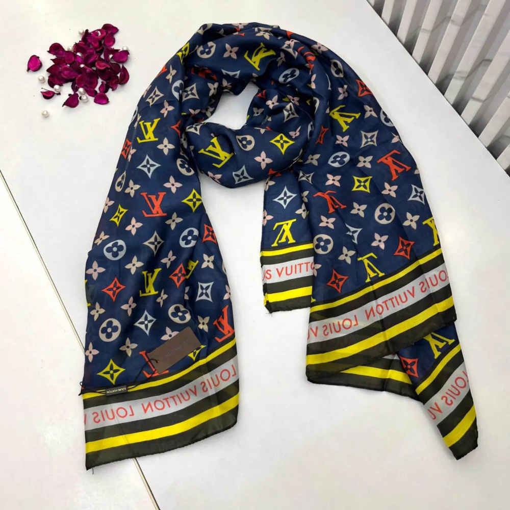Louis Vuitton Designer Blue Silk Stole-thumb-0