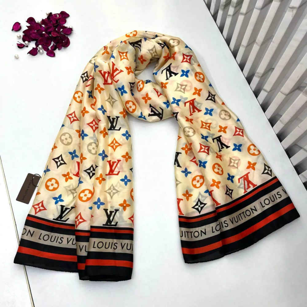 Louis Vuitton Designer Cream Silk Stole-thumb-0