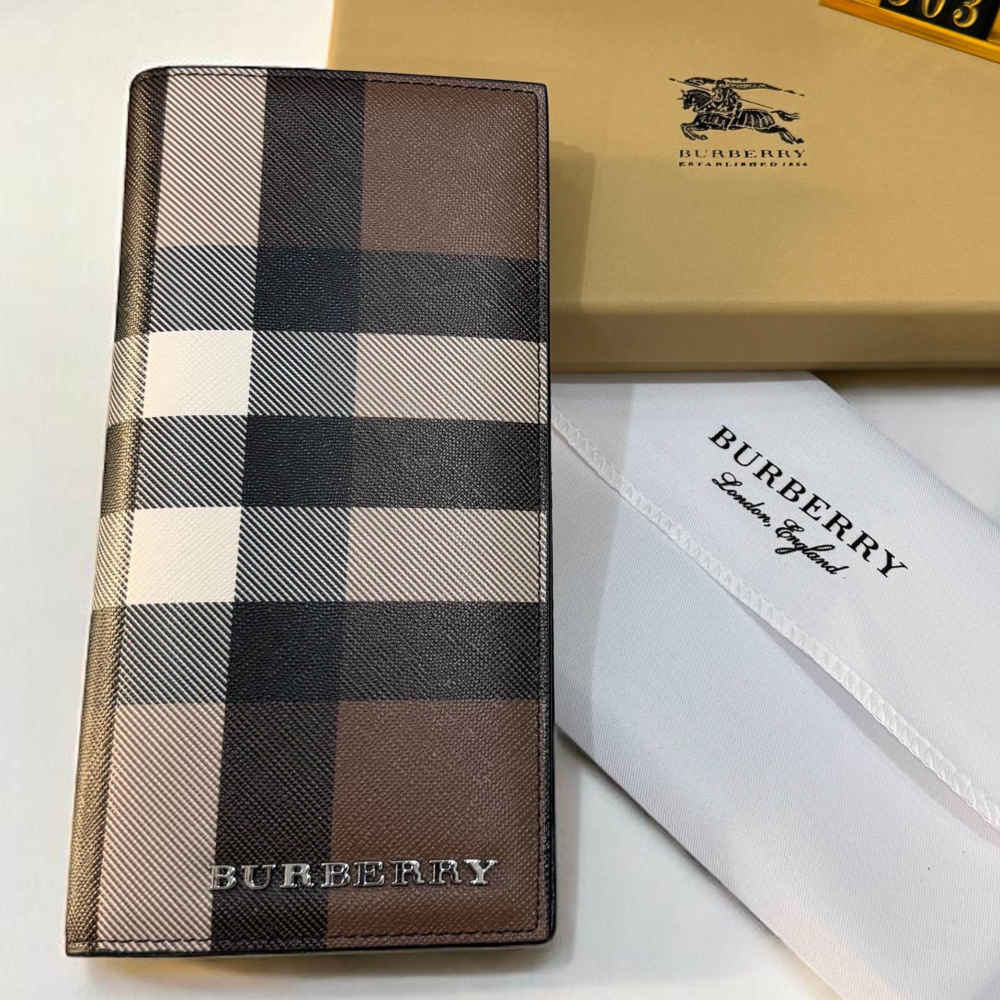 Burberry Brown Check and Leather Bifold Long Wallet-1