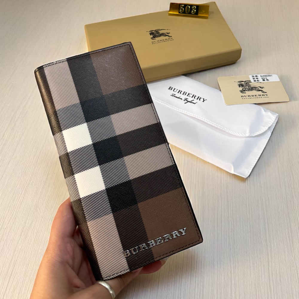 Burberry Brown Check and Leather Bifold Long Wallet-3