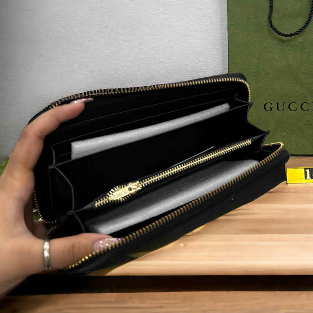 Gucci GG Supreme Monogram Kingsnake Zip Around Wallet Black Grey-thumb-3