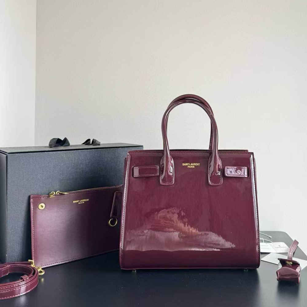 Saint Laurent Sac De Jour Wine Hand Bag-thumb-0