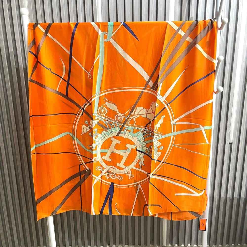 Hermes Premium Quality Orange Silk Stole-thumb-1