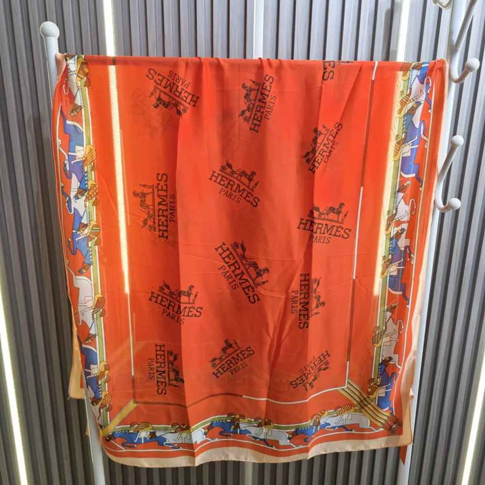 Hermes Premium Quality Orange Silk Stole-thumb-1