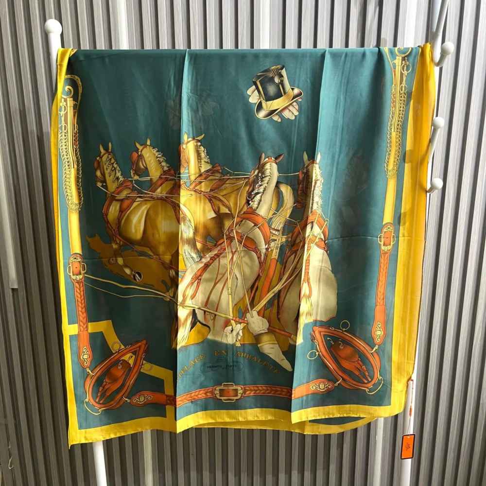 Hermes Premium Quality Green Silk Stole-thumb-0