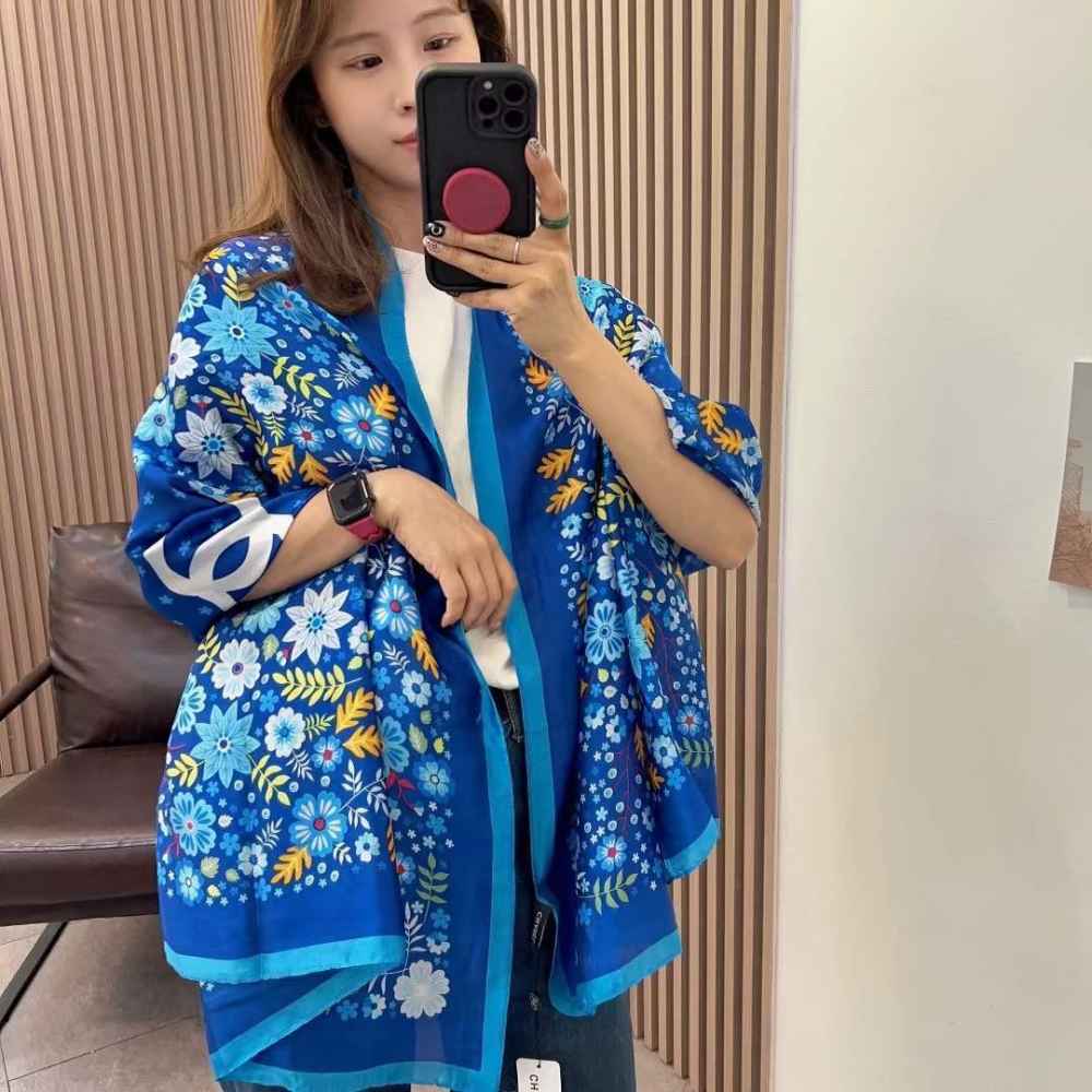 Chanel Premium Quality Blue Silk Stole-thumb-2