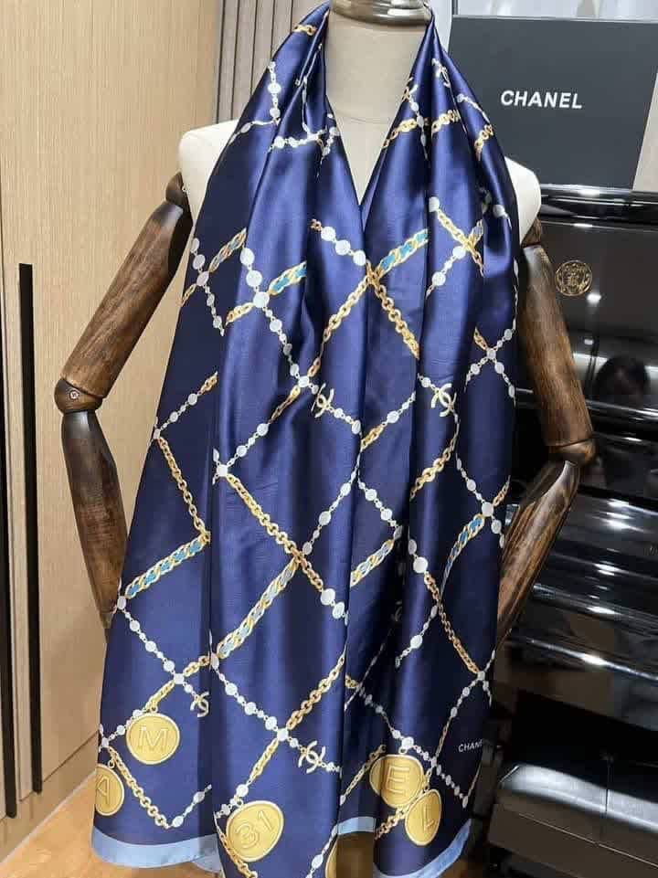 Chanel Premium Quality Blue Silk Stole-thumb-3