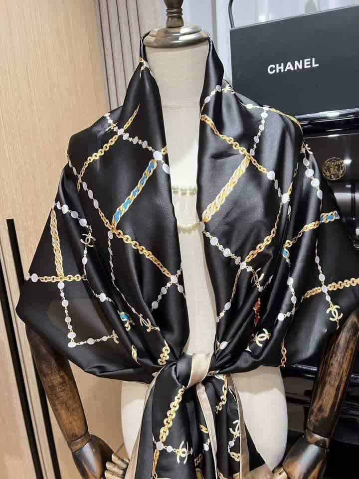 Chanel Premium Quality Black Silk Stole-thumb-3
