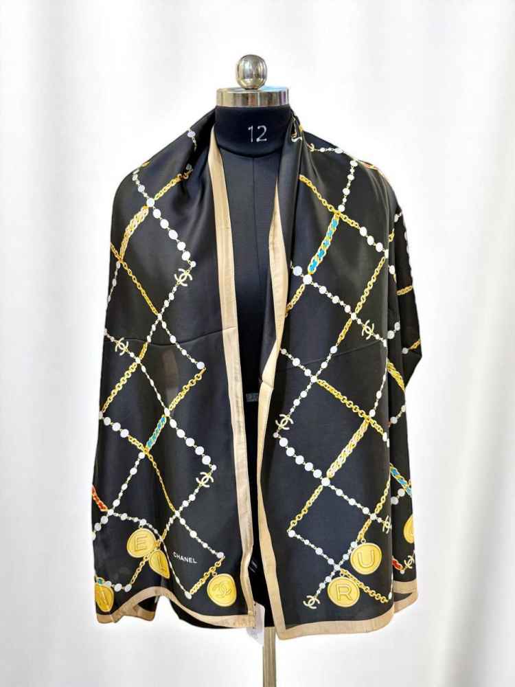 Chanel Premium Quality Black Silk Stole-thumb-2