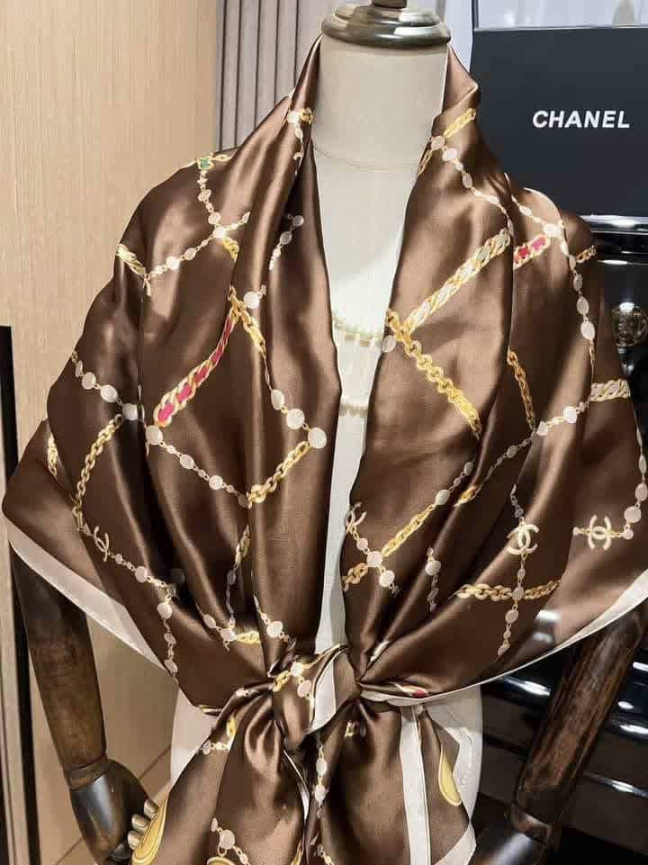 Chanel Premium Quality Brown Silk Stole-thumb-3