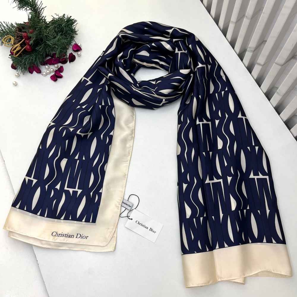 Dior Premium Quality Navy Blue Silk Stole-thumb-0