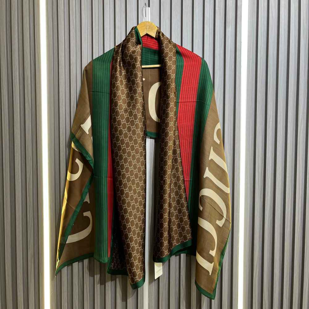 Gucci Designer Brown Silk Stole-thumb-1