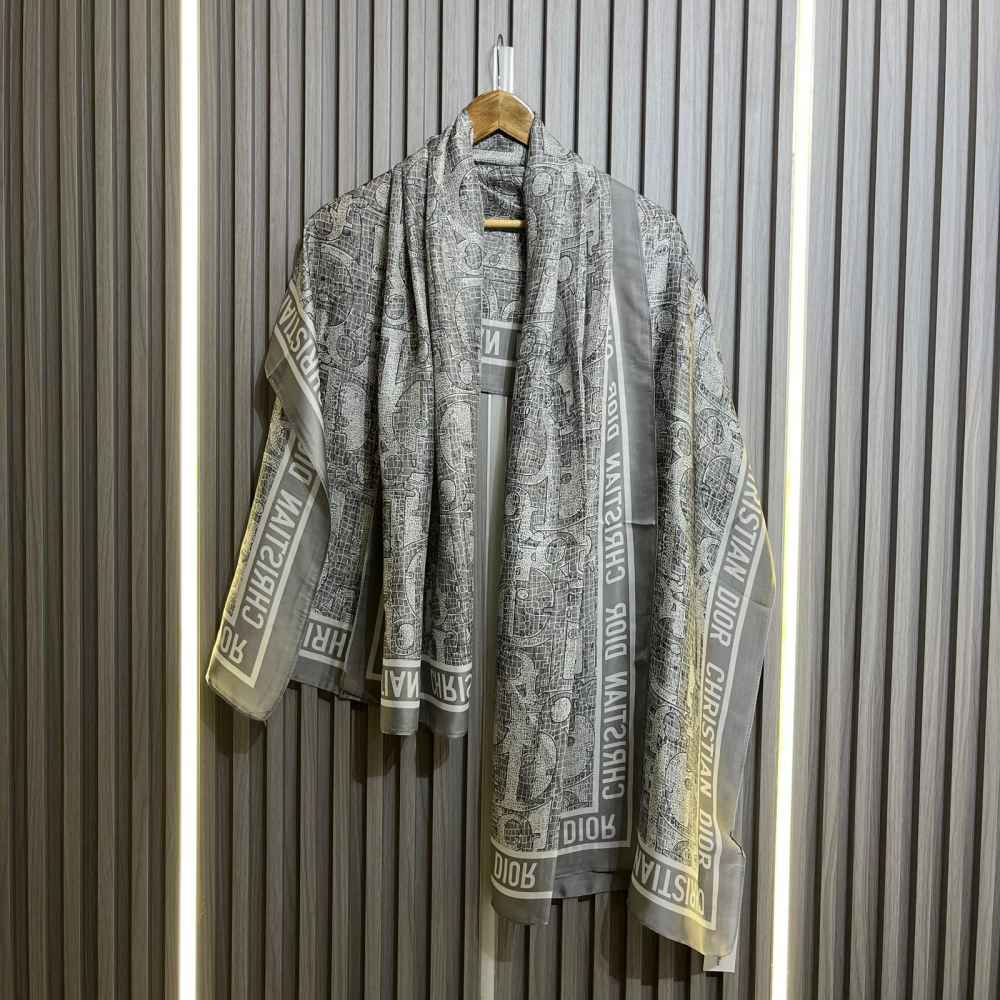 Dior Premium Quality Grey Silk Stole-thumb-1