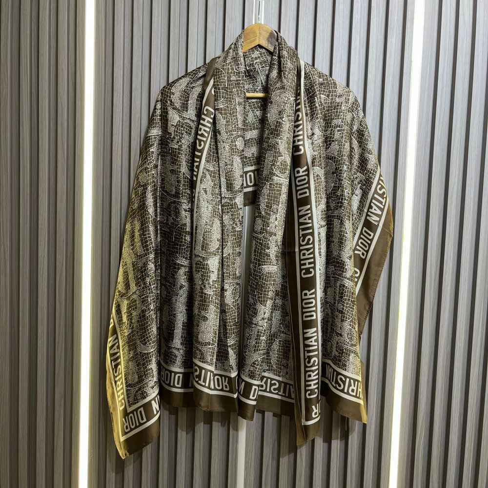 Dior Premium Quality Dark Brown Silk Stole-thumb-1