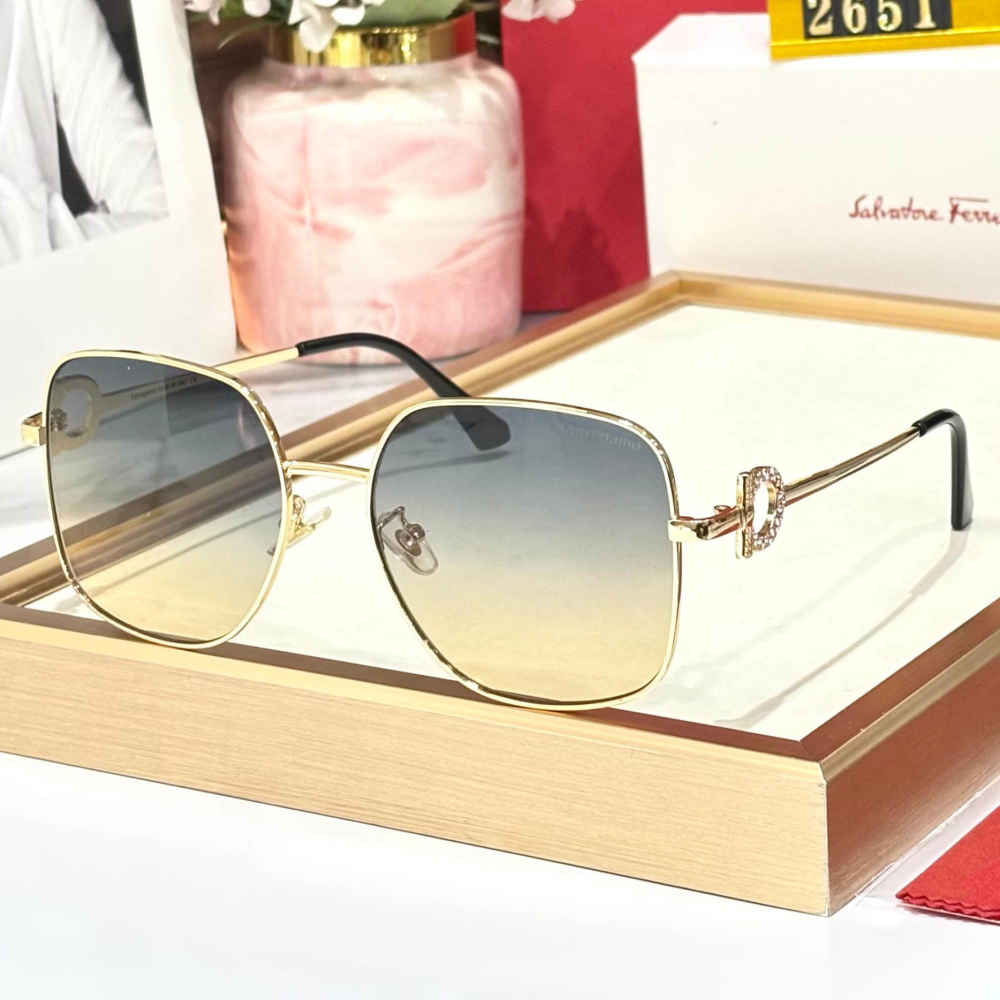 Ferragamo Blue & Brown Premium Women's Sunglasses-thumb-0