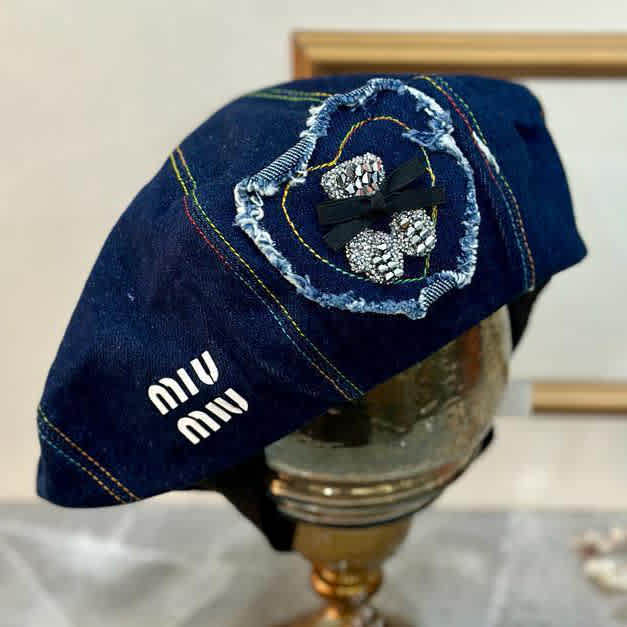 Miu Miu Dark Blue Premium Beret Hat-thumb-1