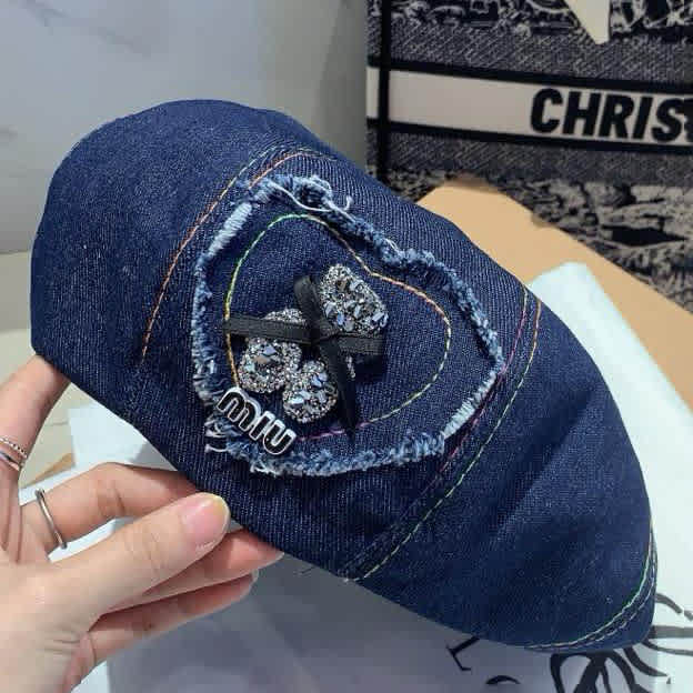 Miu Miu Dark Blue Premium Beret Hat-thumb-0