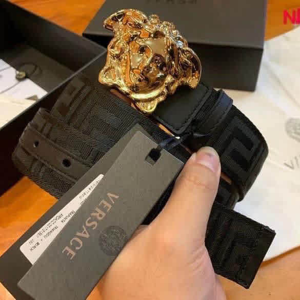 Versace Black & Golden Embellished Buckle Belt-thumb-1