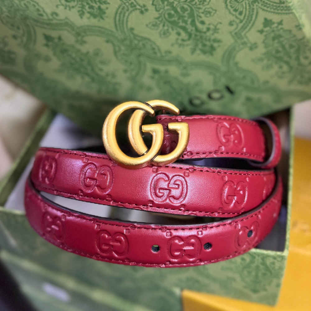 Gucci Wine Elastic Band Crystal Embellished Buckle Belt-thumb-0