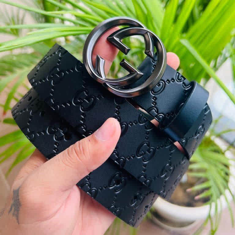 Gucci Black Elastic Band Crystal Embellished Buckle Belt-thumb-0