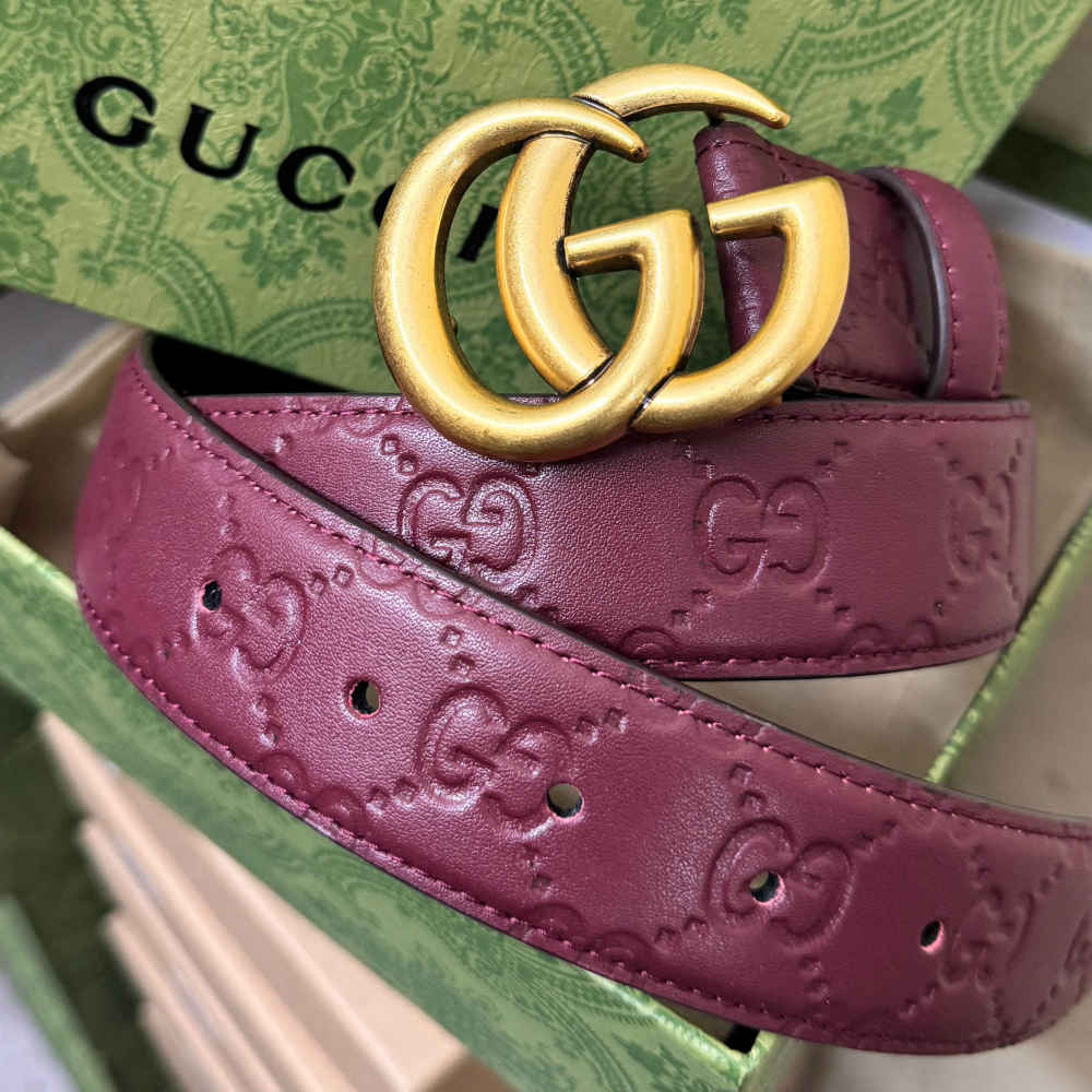 Gucci Wine Elastic Band Crystal Embellished Buckle Belt-thumb-0