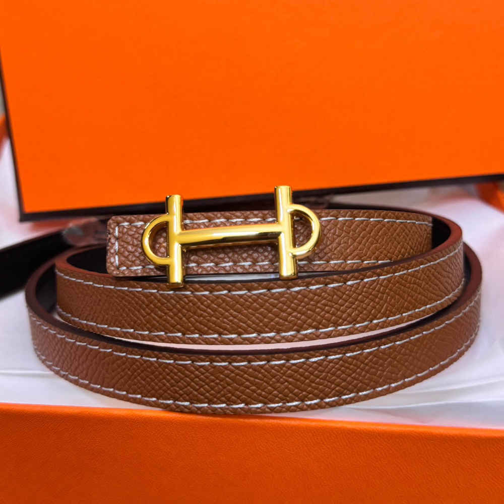 Hermes Brown Elastic Band Crystal Embellished Buckle Belt-thumb-0