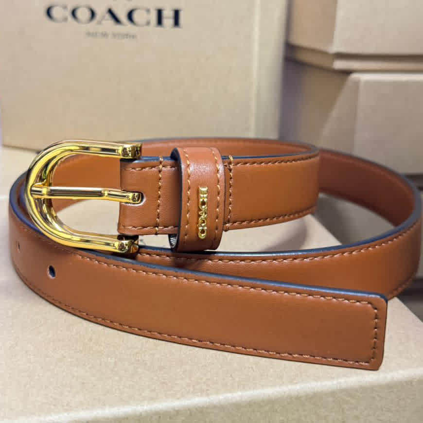 Coach Brown Elastic Band Crystal Embellished Buckle Belt-thumb-0