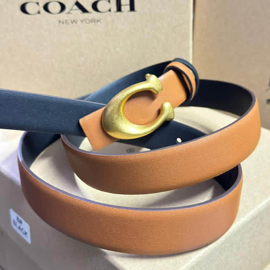 Coach Brown Elastic Band Crystal Embellished Buckle Belt-thumb-0