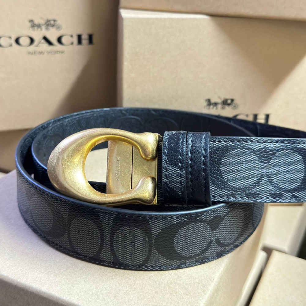 Coach Black Elastic Band Crystal Embellished Buckle Belt-thumb-0