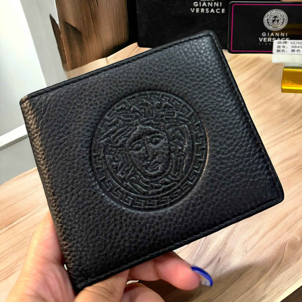 Versace Black Leather Compact Wallet-1