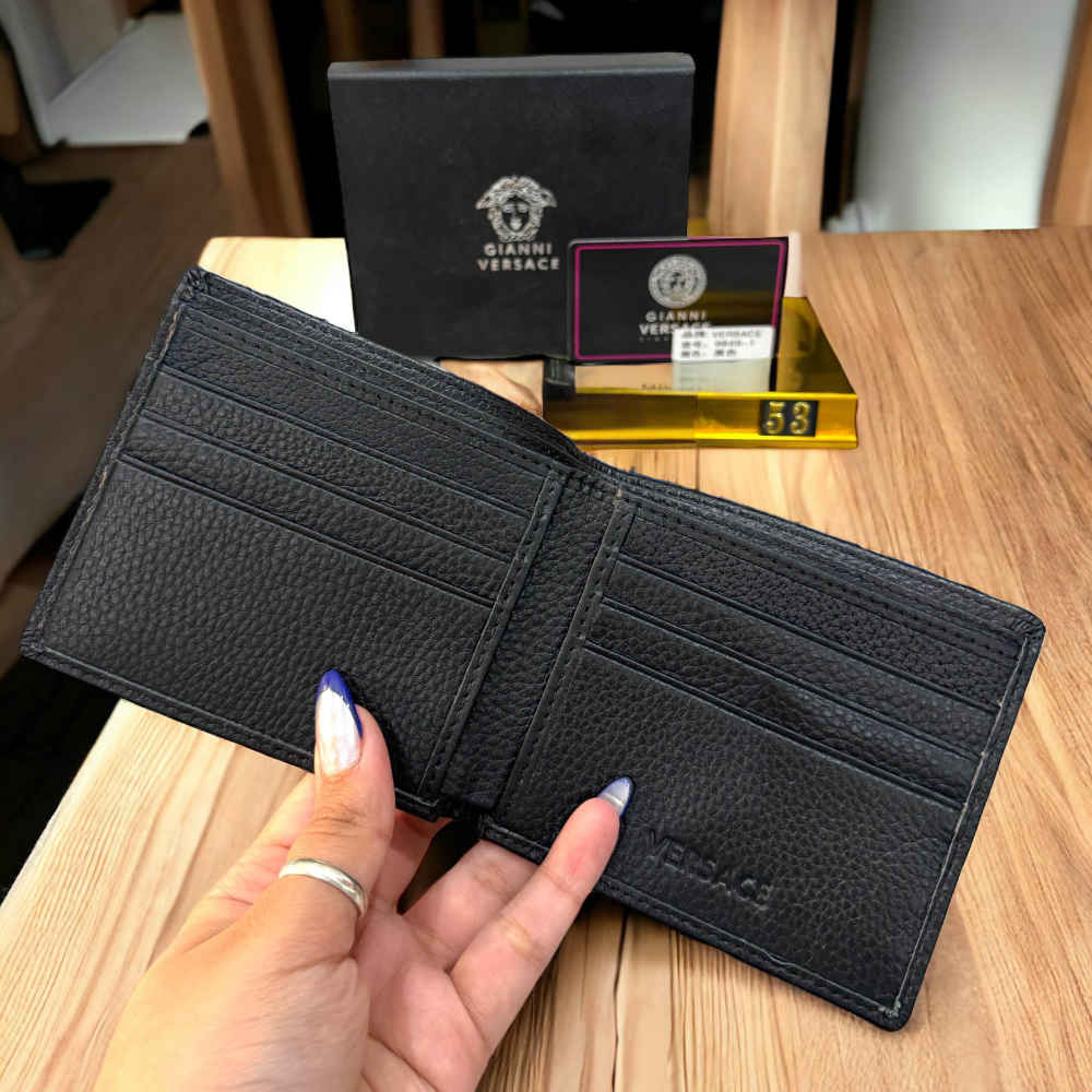 Versace Black Leather Compact Wallet-3