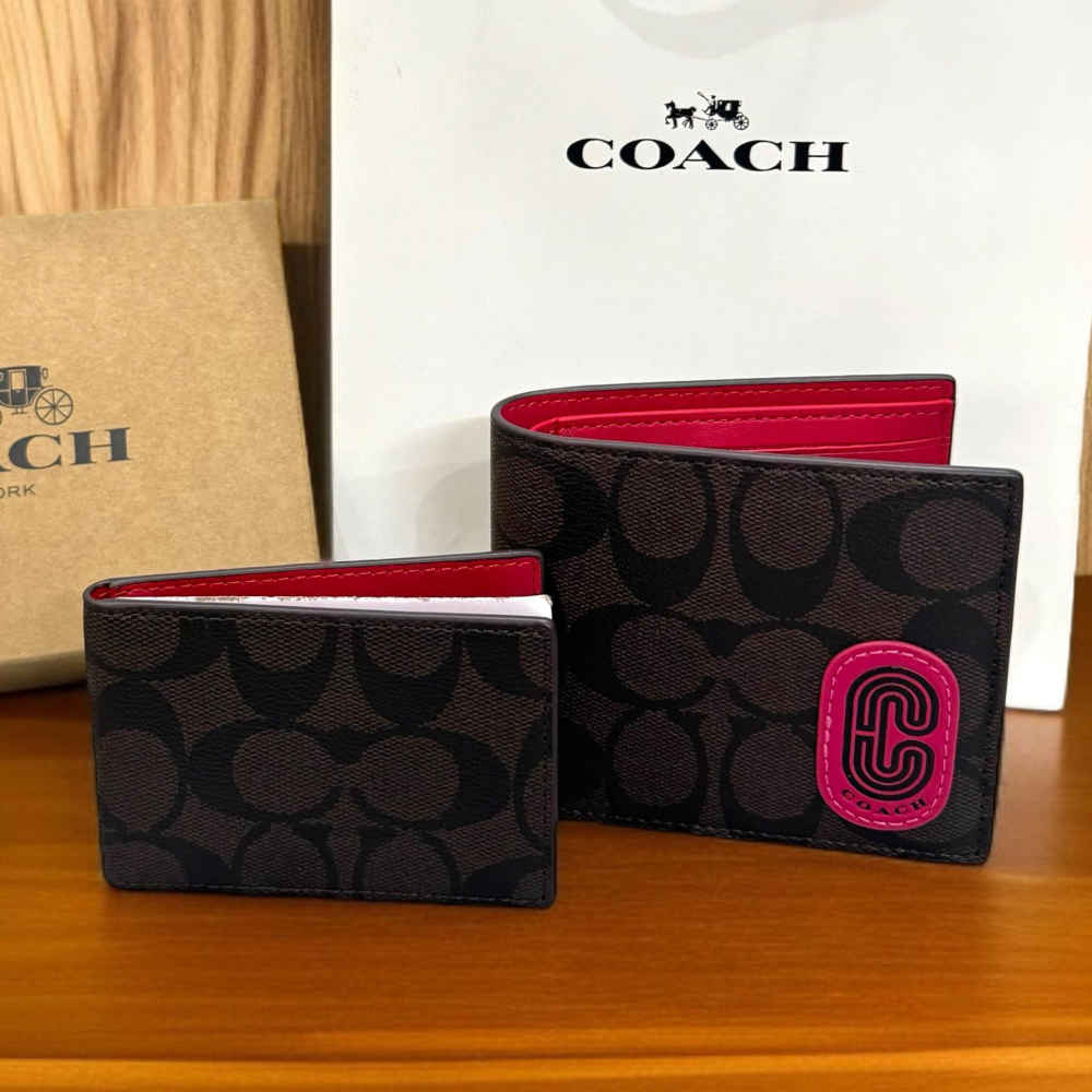 Coach Brown Leather Compact Wallet-thumb-1