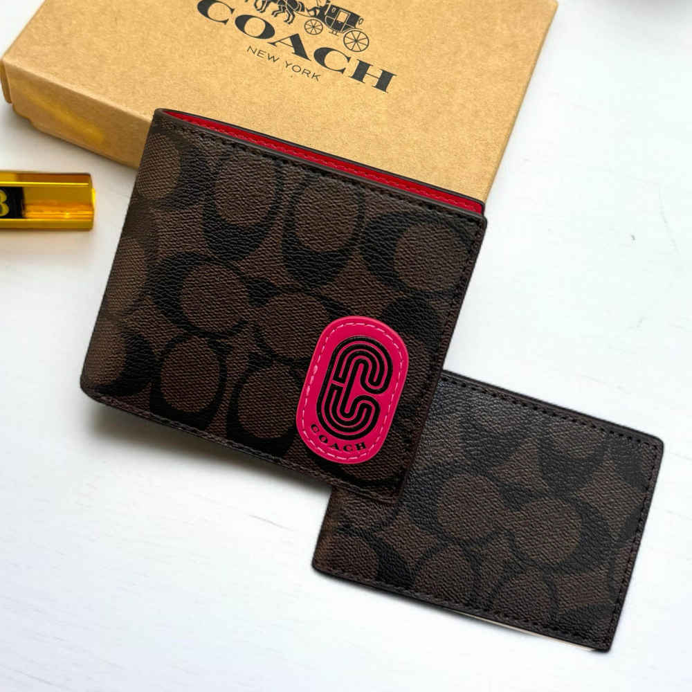 Coach Brown Leather Compact Wallet-thumb-3