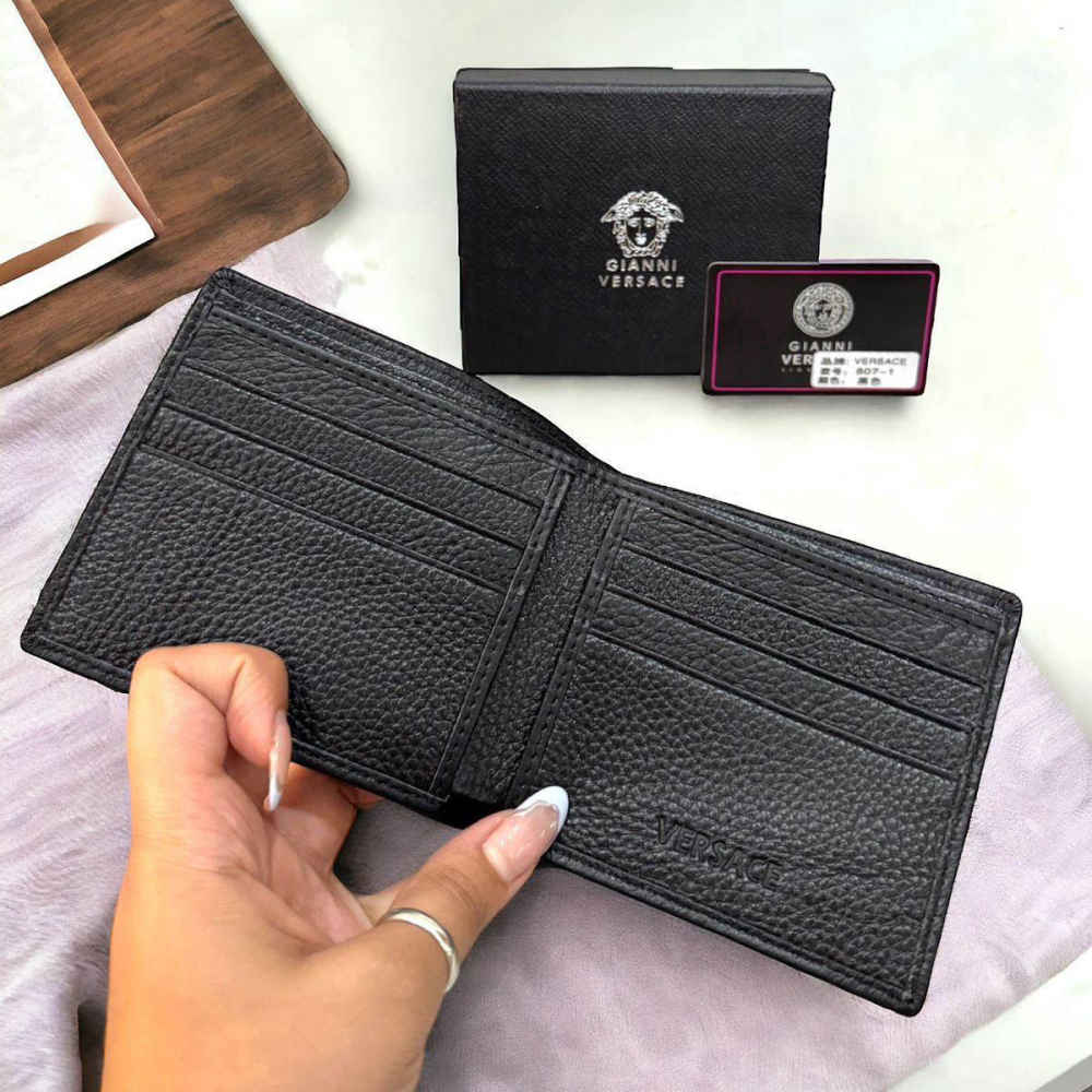 Versace Black Leather Compact Wallet-3