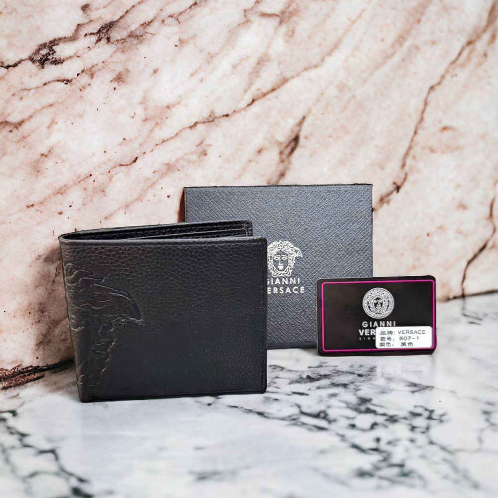 Versace Black Leather Compact Wallet-4