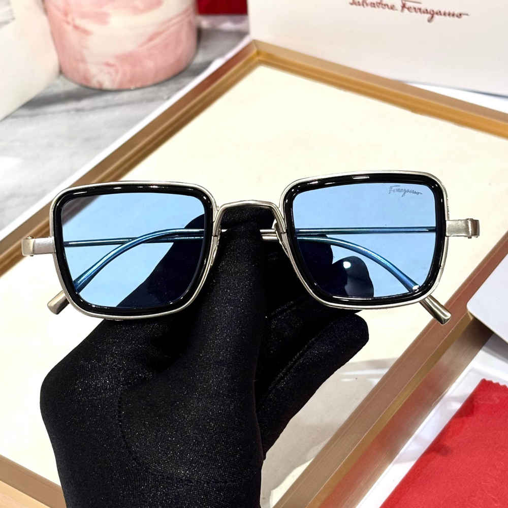 Ferragamo Blue & Silver Luxury Sunglasses-thumb-1