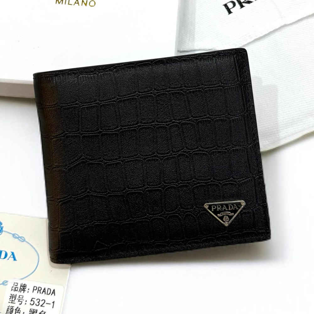Prada Black Leather Compact Wallet-thumb-1