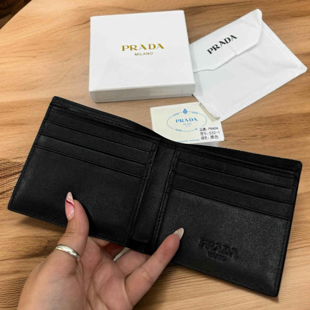Prada Black Leather Compact Wallet-thumb-2