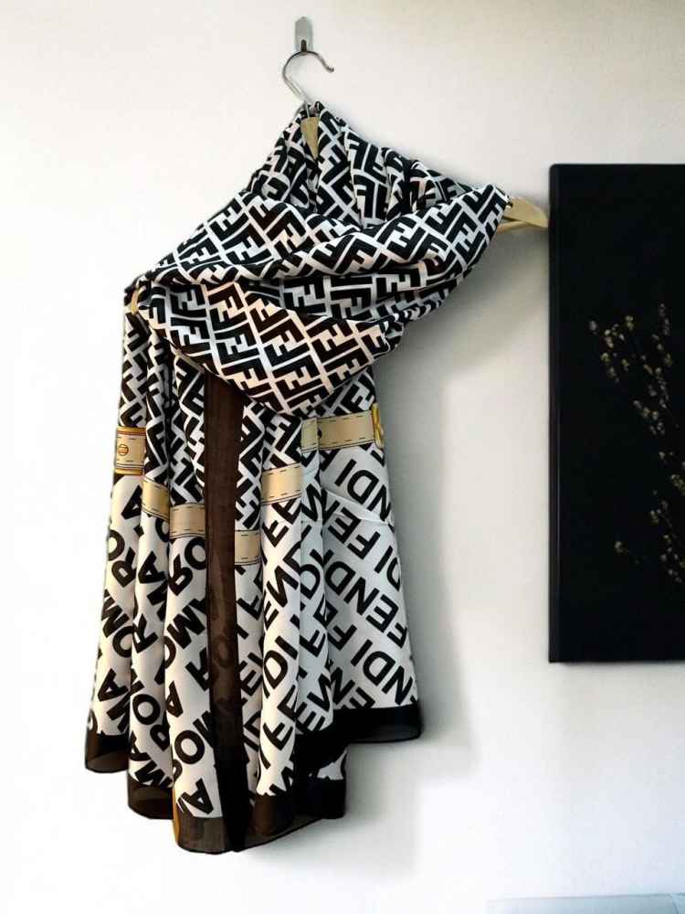 Fendi "FF" Designer Black Silk Stole-thumb-3