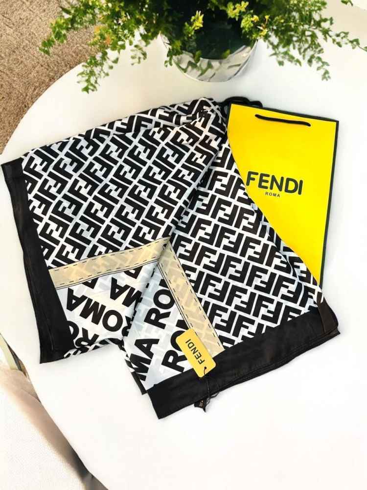 Fendi "FF" Designer Black Silk Stole-thumb-2