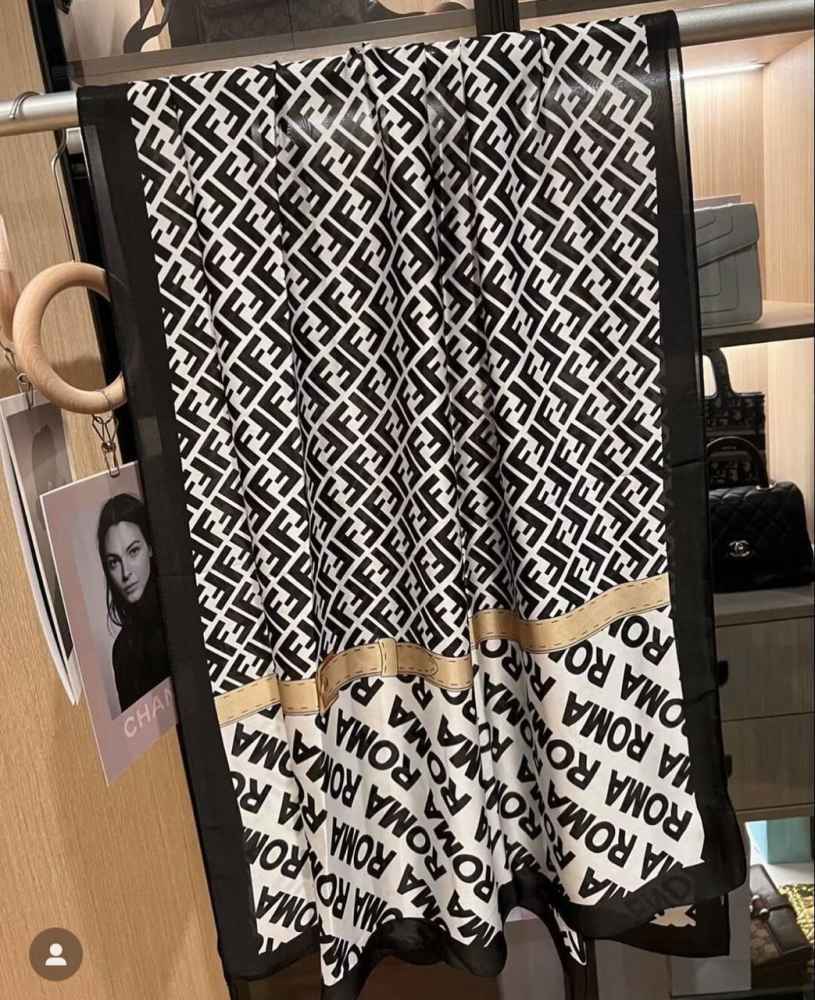 Fendi "FF" Designer Black Silk Stole-thumb-4